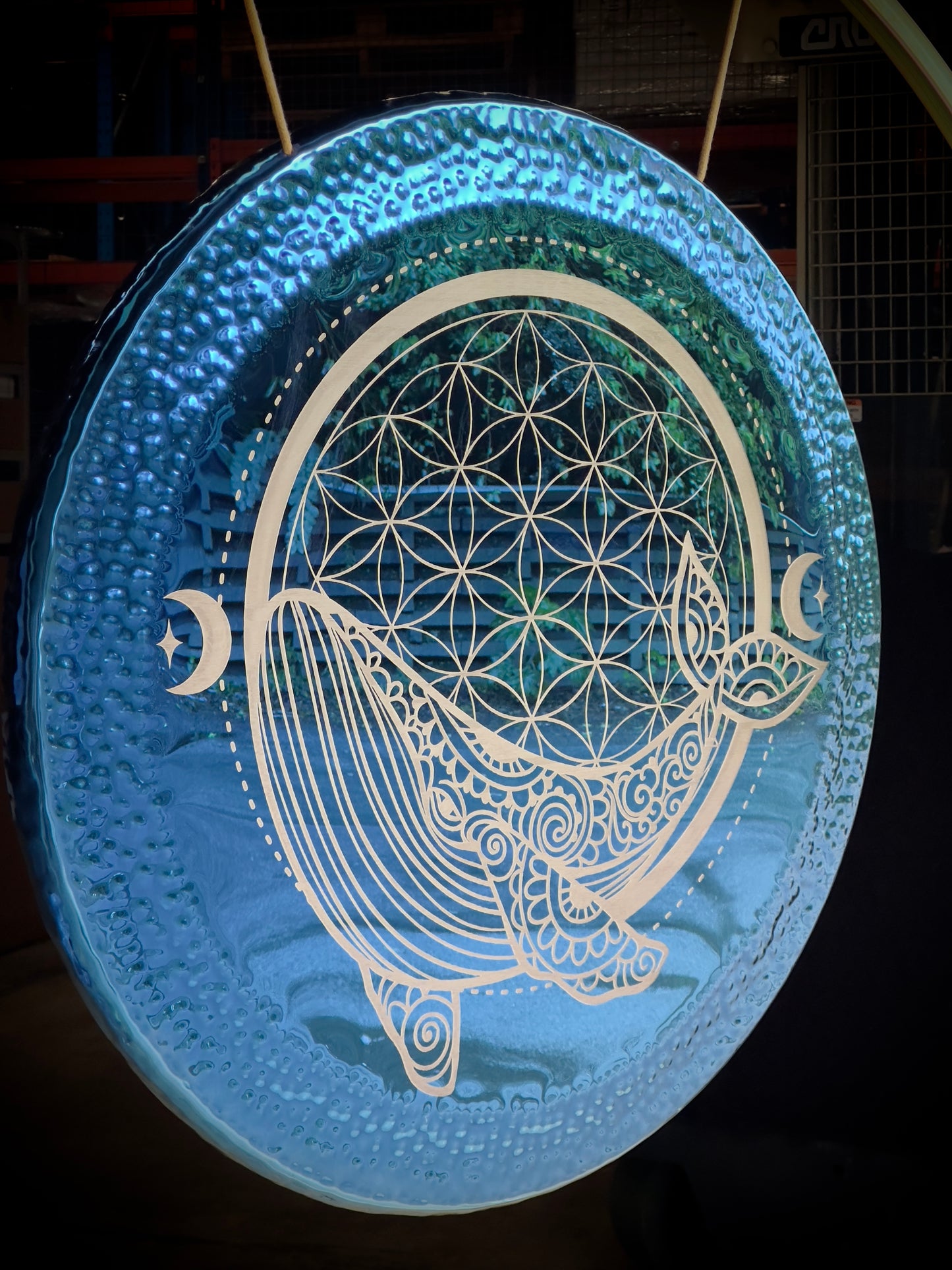 34"   Blue Whale Flower of Life Gong