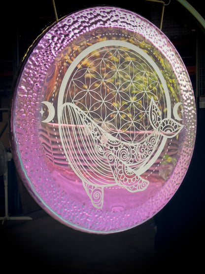 34" Amethyst Whale Flower of Life Gong