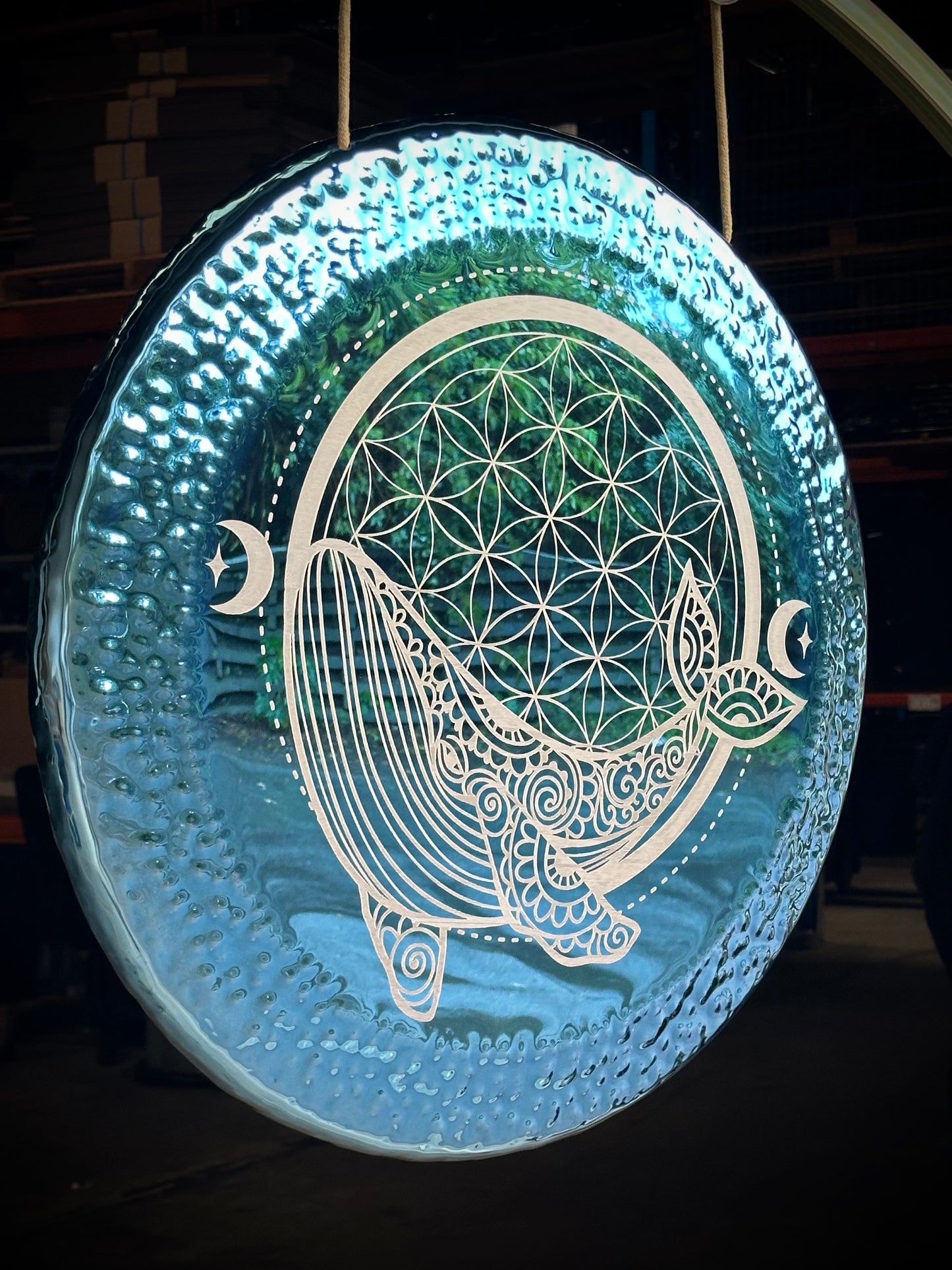 28" Blue Whale Flower of Life Gong